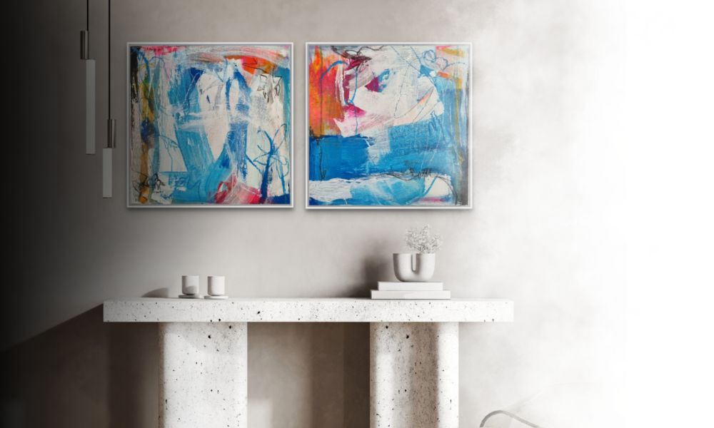I got you Babe 1 and 2 - Acrylic, charcoal, and oil pastel on canvas